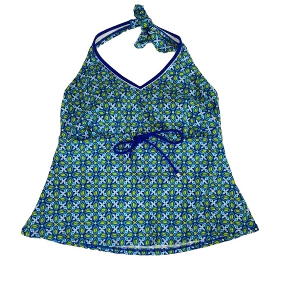 Lands’End Flora Tankini Daisy Batik Halter Swim Top V Neck - Picture 1 of 12